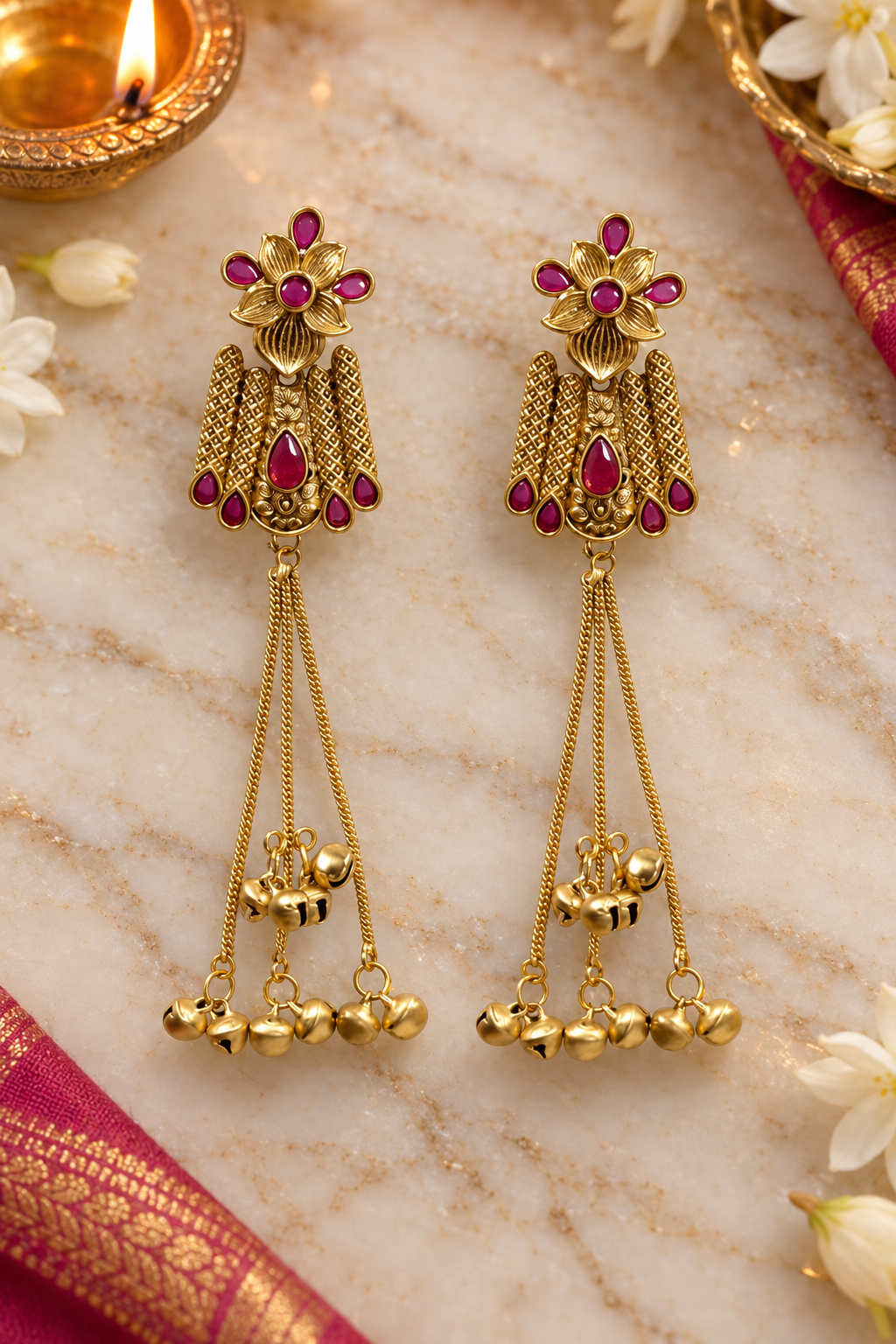 Seevee Fashion Gold Plated Pota Stone kashmiri Earrings for Women