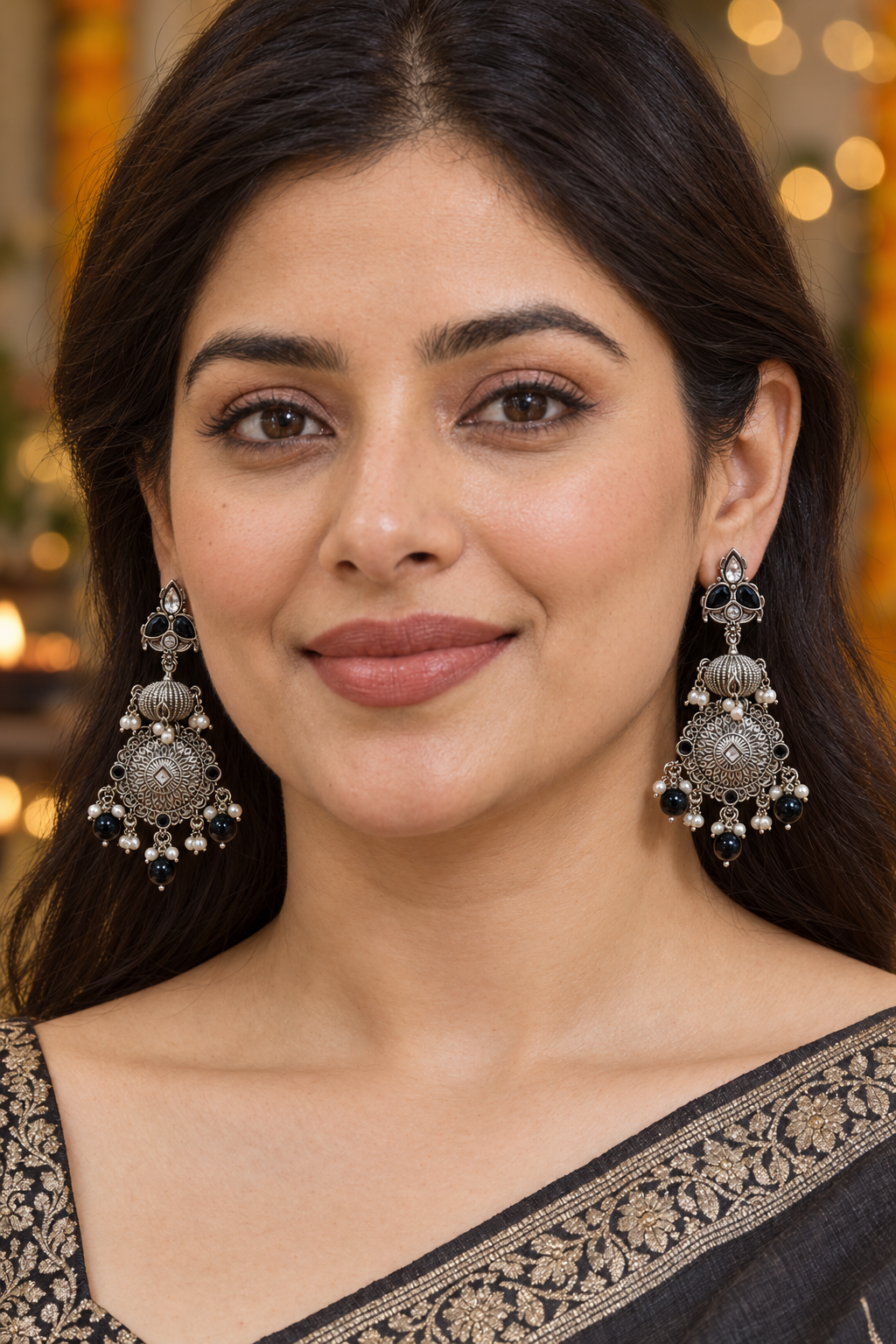 Seevee Fashion Oxidised Plated Pota Crystal Stone Dangler Earrings