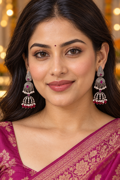 Seevee Fashion Oxidised Plated Pota Crystal Stone Jhumki Earrings