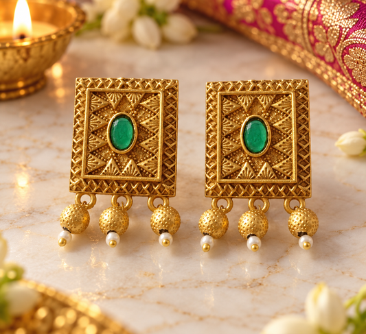 Seevee Fashion Gold Plated Pota Stone Dangler Earrings
