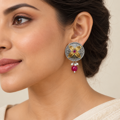 Seevee Fashion 2 Tone Plated Stud Earrings