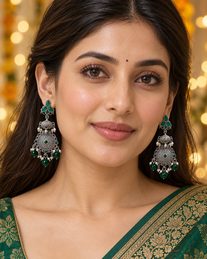 Seevee Fashion Oxidised Plated Pota Crystal Stone Dangler Earrings