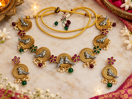 Seevee Fashion Gold Plated Pota Stone Choker Necklace Set