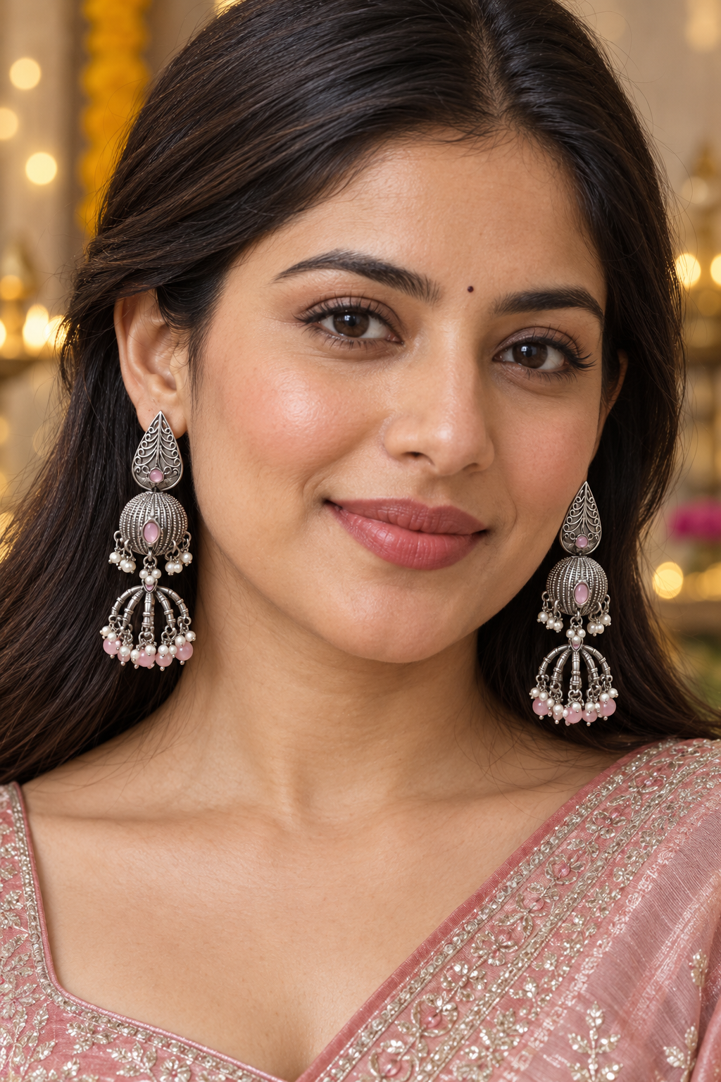 Seevee Fashion Oxidised Plated Pota Crystal Stone Jhumki Earrings