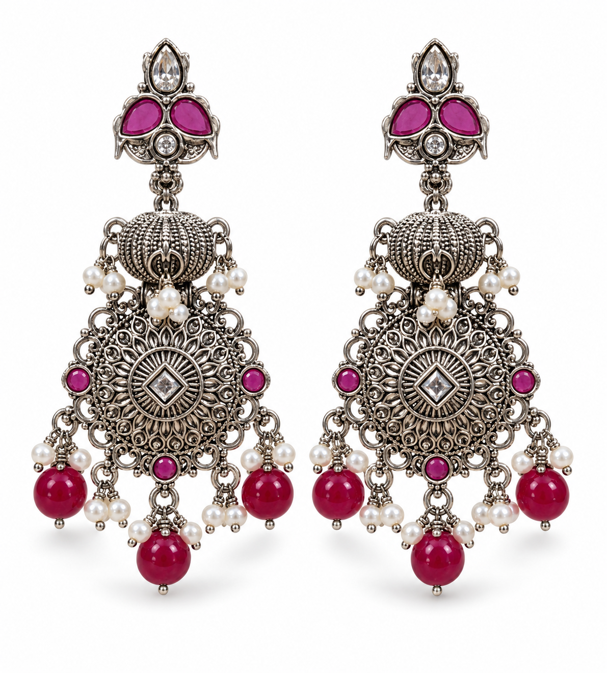 Seevee Fashion Oxidised Plated Pota Crystal Stone Dangler Earrings