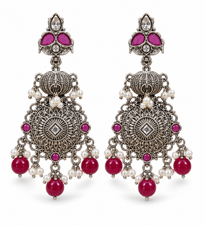 Seevee Fashion Oxidised Plated Pota Crystal Stone Dangler Earrings