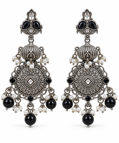Seevee Fashion Oxidised Plated Pota Crystal Stone Dangler Earrings
