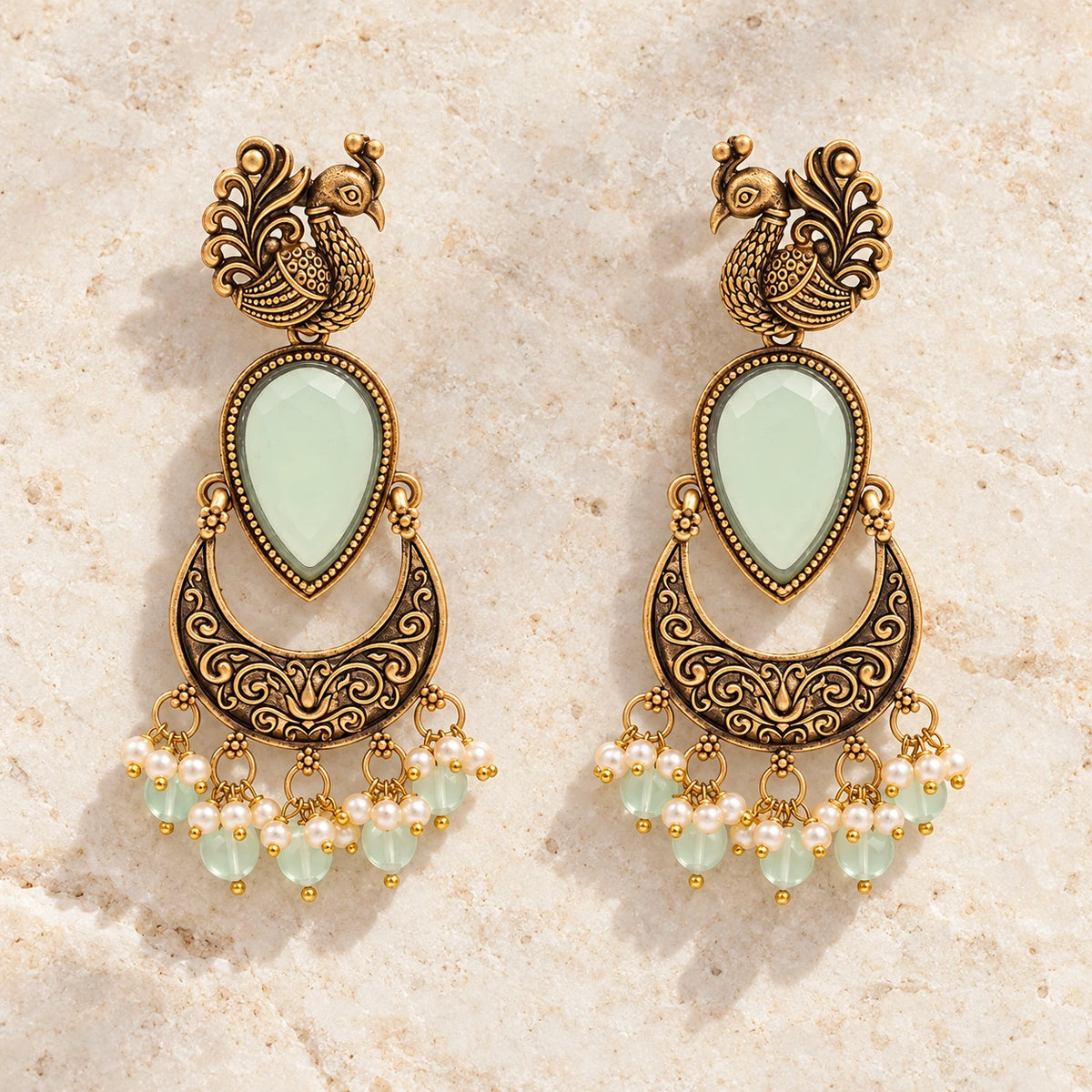 Seevee Fashion kundan Stone And Beads Dangler Peacock Earrings for Women