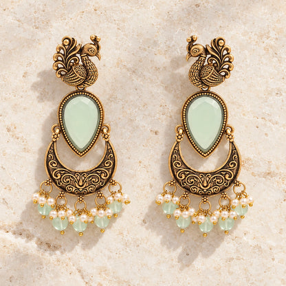 Seevee Fashion kundan Stone And Beads Dangler Peacock Earrings for Women