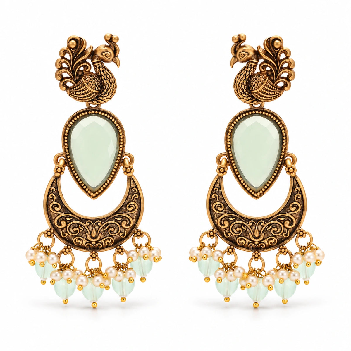 Seevee Fashion kundan Stone And Beads Dangler Peacock Earrings for Women
