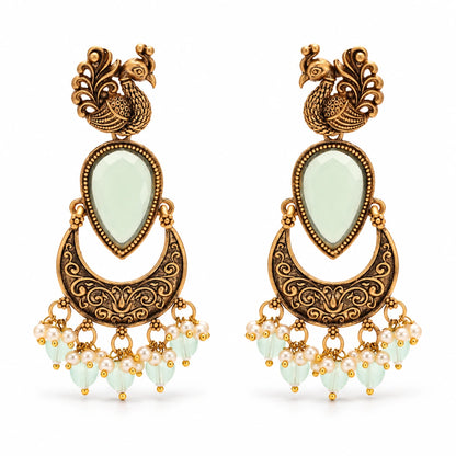 Seevee Fashion kundan Stone And Beads Dangler Peacock Earrings for Women