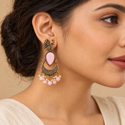 Seevee Fashion kundan Stone And Beads Dangler Peacock Earrings for Women