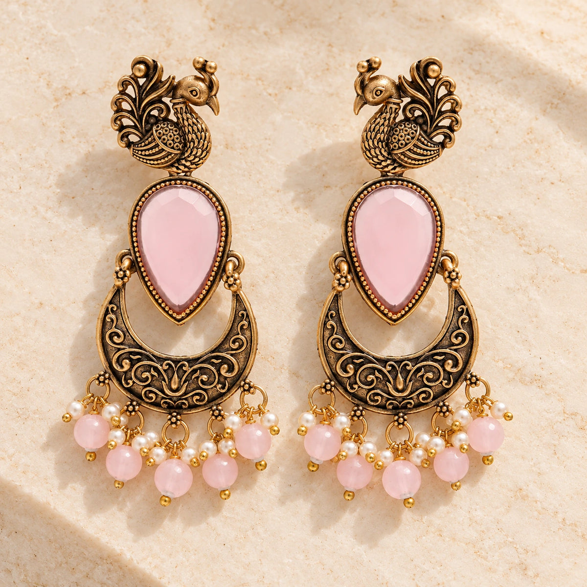 Seevee Fashion kundan Stone And Beads Dangler Peacock Earrings for Women