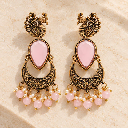 Seevee Fashion kundan Stone And Beads Dangler Peacock Earrings for Women