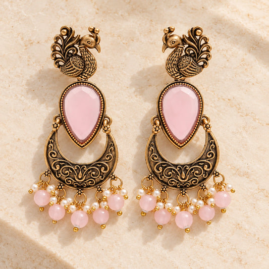 Seevee Fashion kundan Stone And Beads Dangler Peacock Earrings for Women