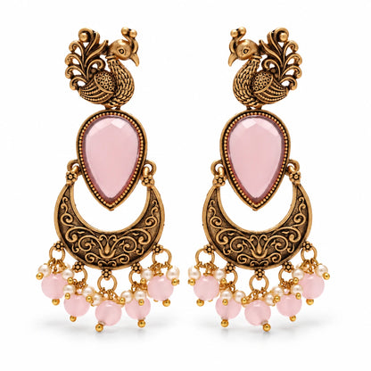Seevee Fashion kundan Stone And Beads Dangler Peacock Earrings for Women