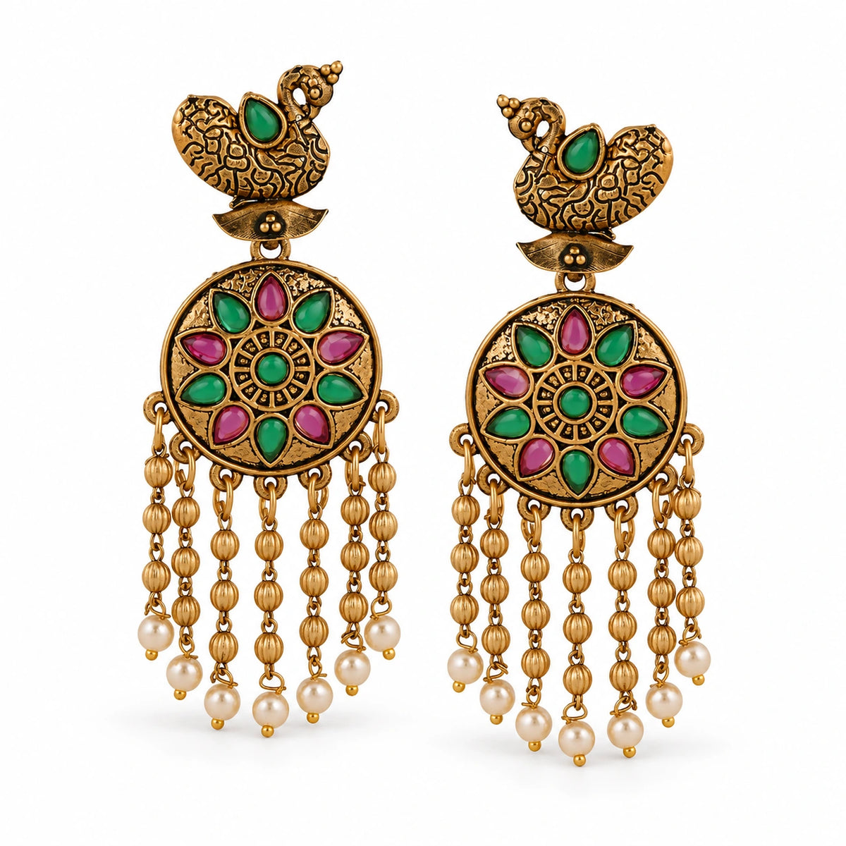 Seevee Fashion Gold Plated Kundan Stone Peacock Dangler Earrings for Women