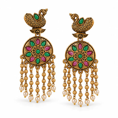 Seevee Fashion Gold Plated Kundan Stone Peacock Dangler Earrings for Women