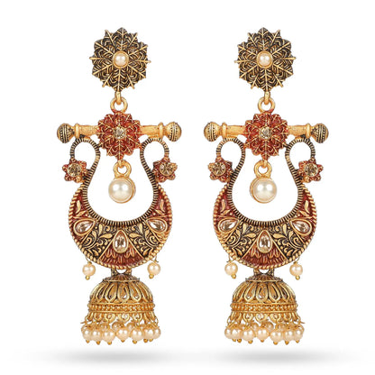 Seevee Fashion Gold Plated Kundan Stone And Meenakari Jhumki Earrings