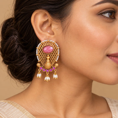 Seevee Fashion Gold Plated Kundan Stone Dangler Earrings for Women