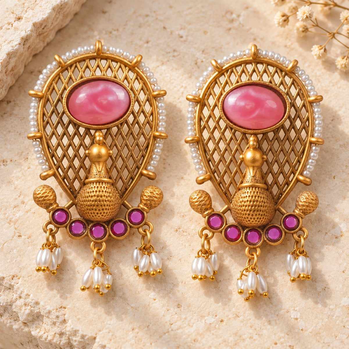 Seevee Fashion Gold Plated Kundan Stone Dangler Earrings for Women