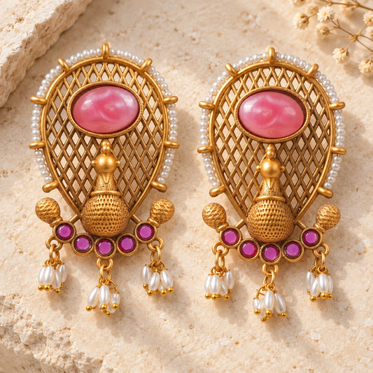 Seevee Fashion Gold Plated Kundan Stone Dangler Earrings for Women