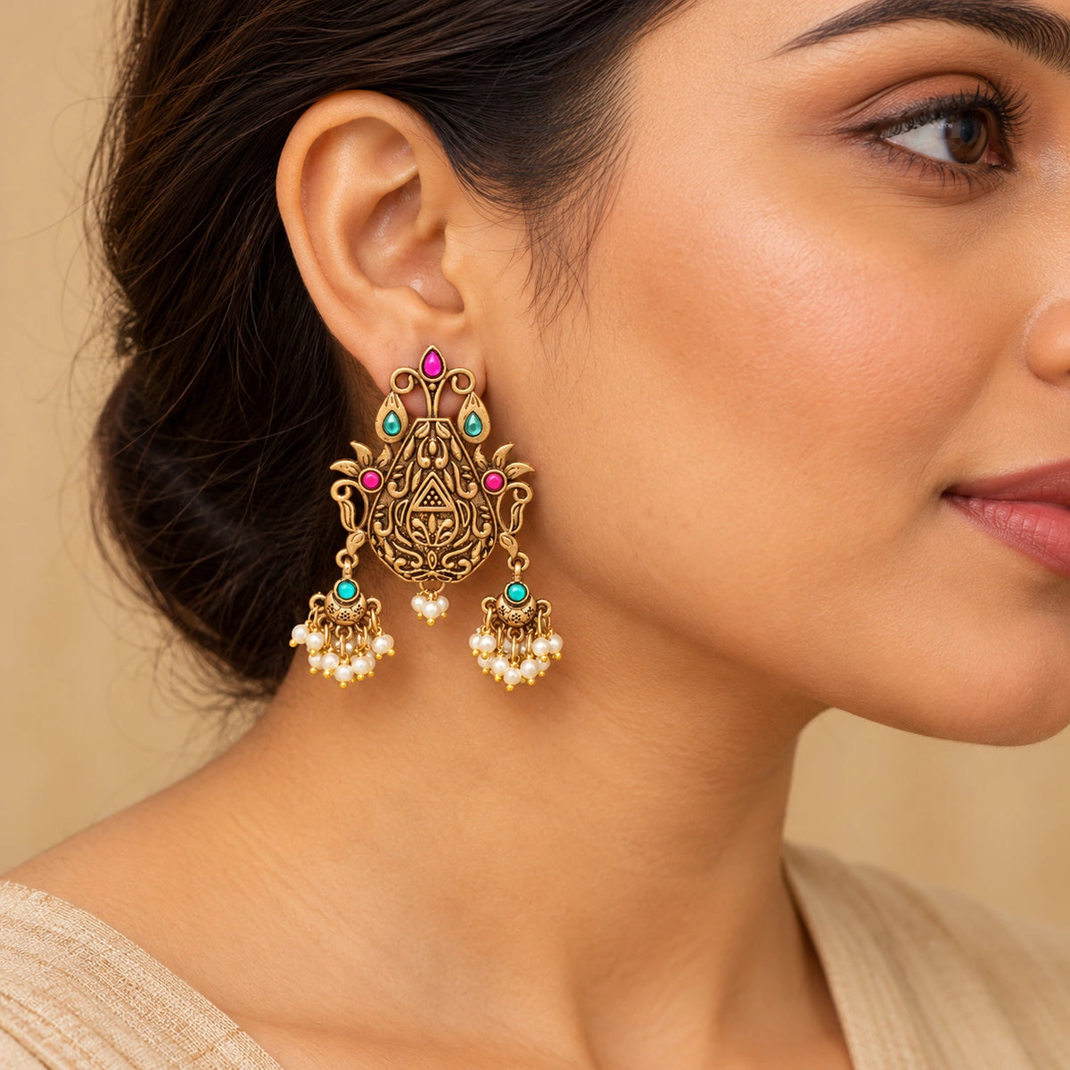 Seevee Fashion kundan Stone And Pearl Dangler Earrings for Women