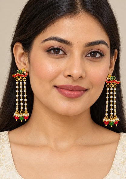 Seevee Fashion Gold Plated Long Tassel Peacock Dangler Earrings