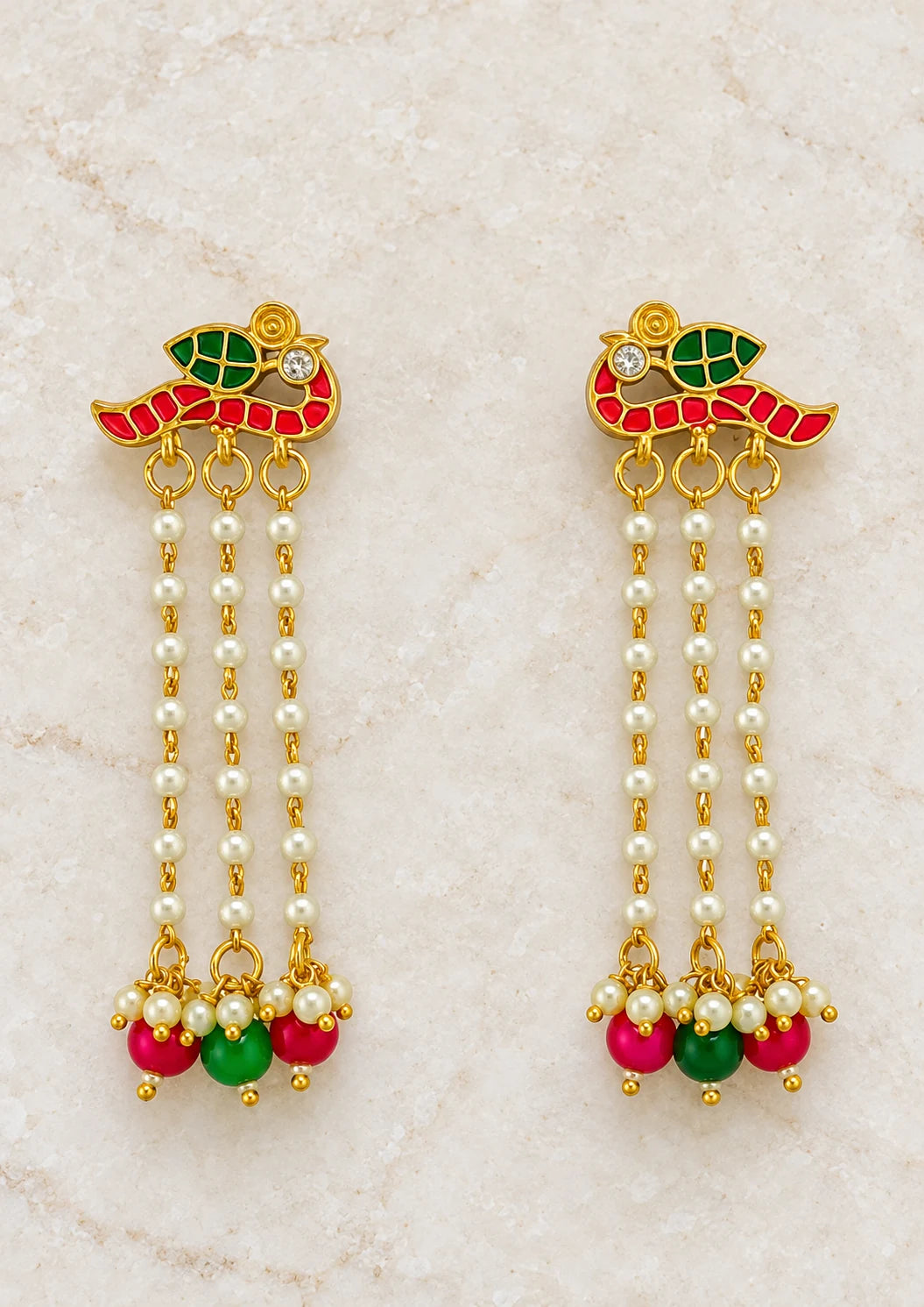 Seevee Fashion Gold Plated Long Tassel Peacock Dangler Earrings