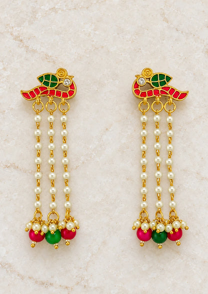 Seevee Fashion Gold Plated Long Tassel Peacock Dangler Earrings