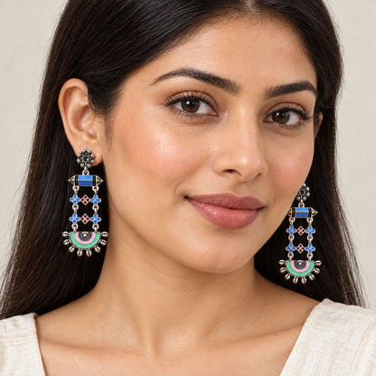 Seevee Fashion Oxidised Plated Stylish Meenakari Earrings