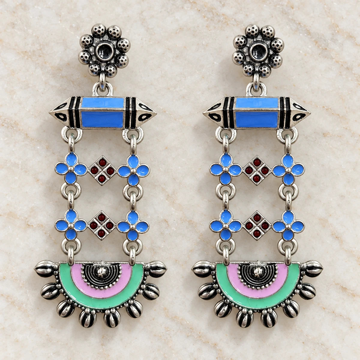Seevee Fashion Oxidised Plated Stylish Meenakari Earrings