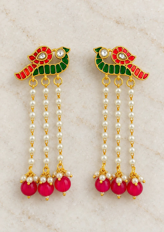 Seevee Fashion Gold Plated Long Tassel Peacock Dangler Earrings