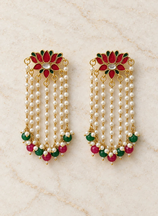 Seevee Fashion Gold Plated Long Tassel Lotus Dangler Earrings