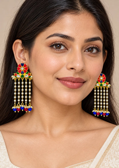 Seevee Fashion Gold Plated Long Tassel Floral Dangler Earrings