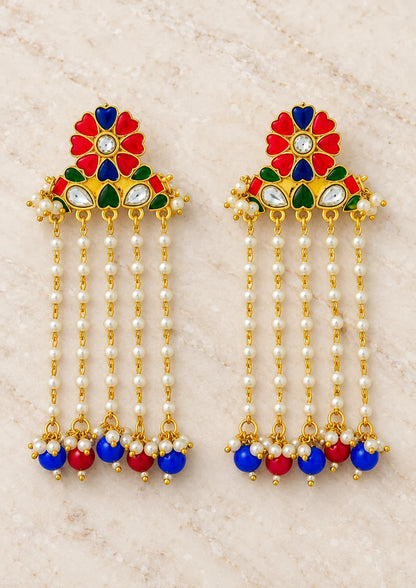 Seevee Fashion Gold Plated Long Tassel Floral Dangler Earrings