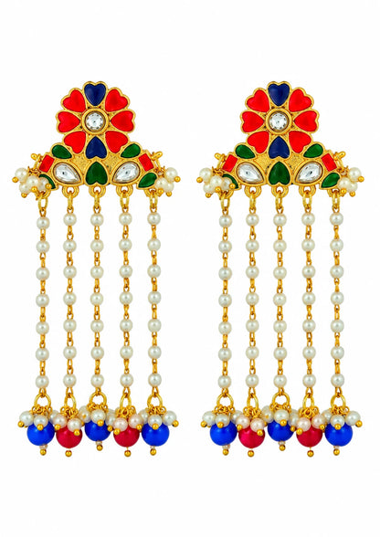 Seevee Fashion Gold Plated Long Tassel Floral Dangler Earrings