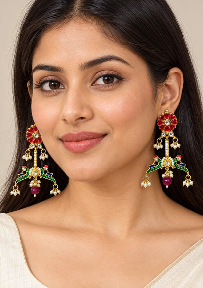 Seevee Fashion Gold Plated  Peacock Dangler Earrings