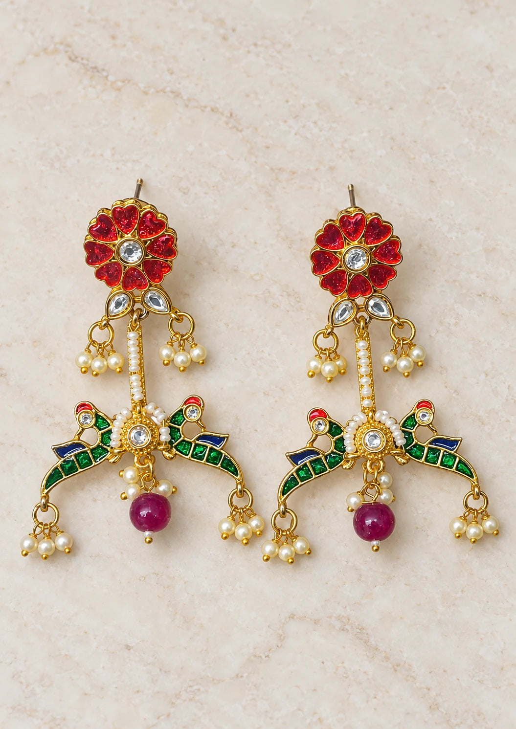 Seevee Fashion Gold Plated  Peacock Dangler Earrings