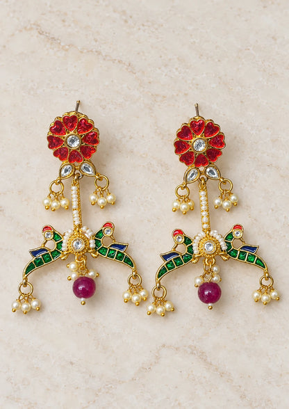 Seevee Fashion Gold Plated  Peacock Dangler Earrings