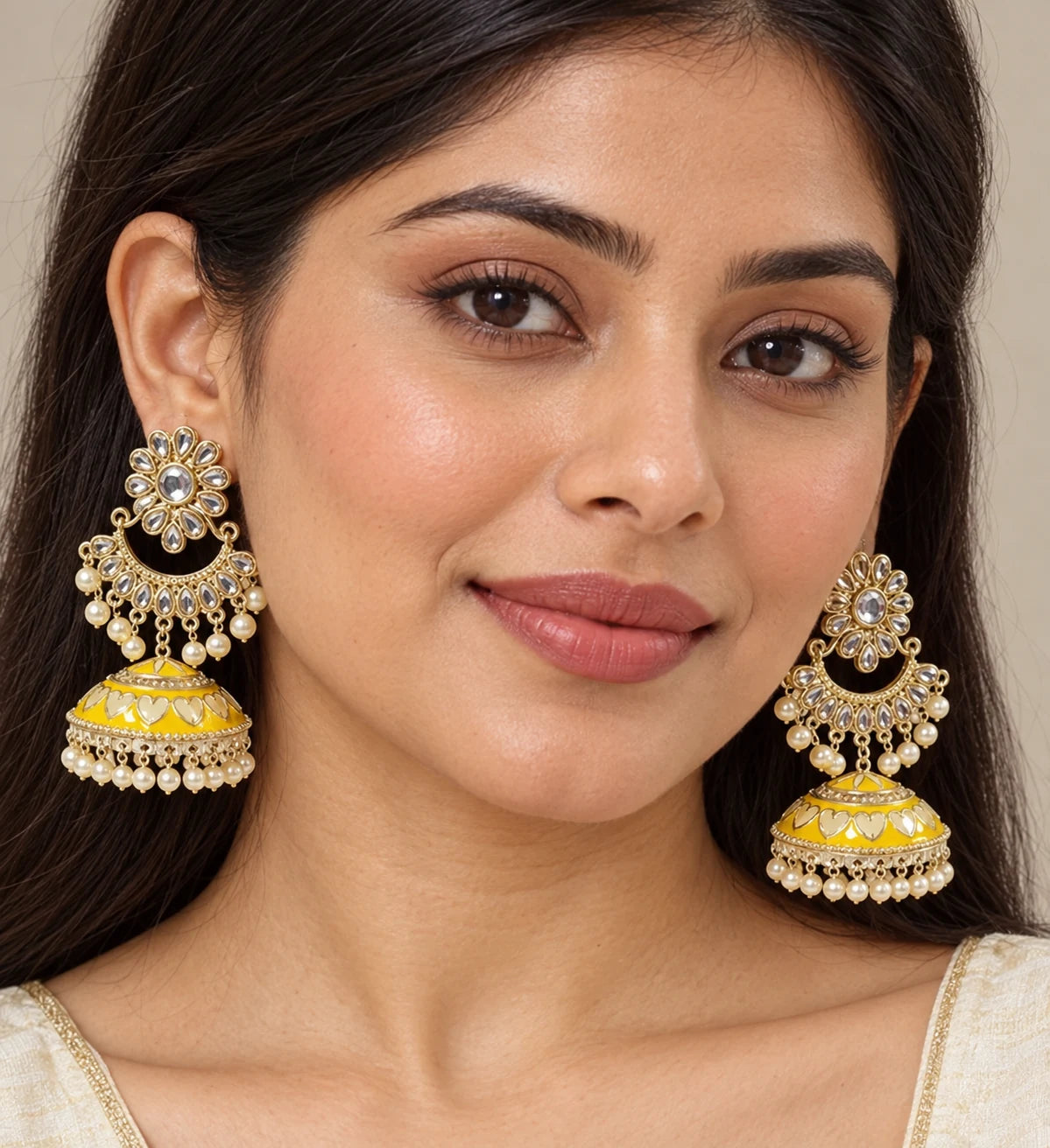 Seevee Fashion Gold Plated Kundan Meenakari Jhumka Earrings