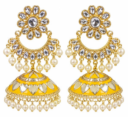 Seevee Fashion Gold Plated Kundan Meenakari Jhumka Earrings