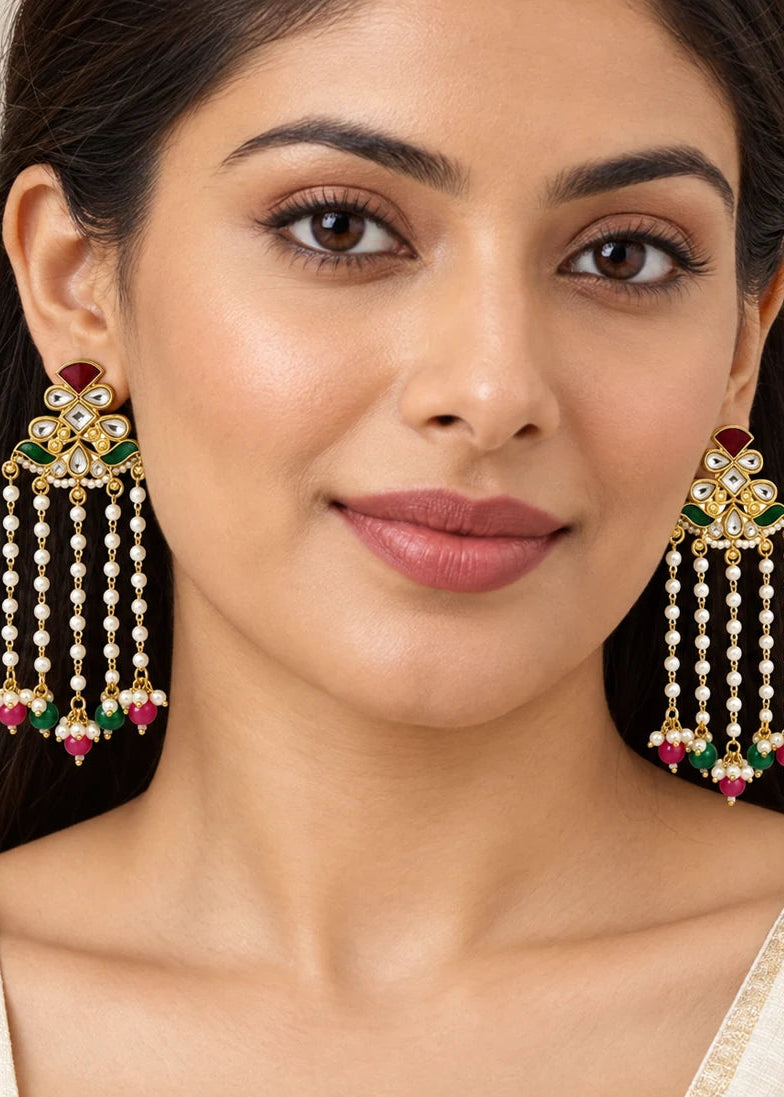 Seevee Fashion Gold Plated Long Tassel Floral Dangler Earrings