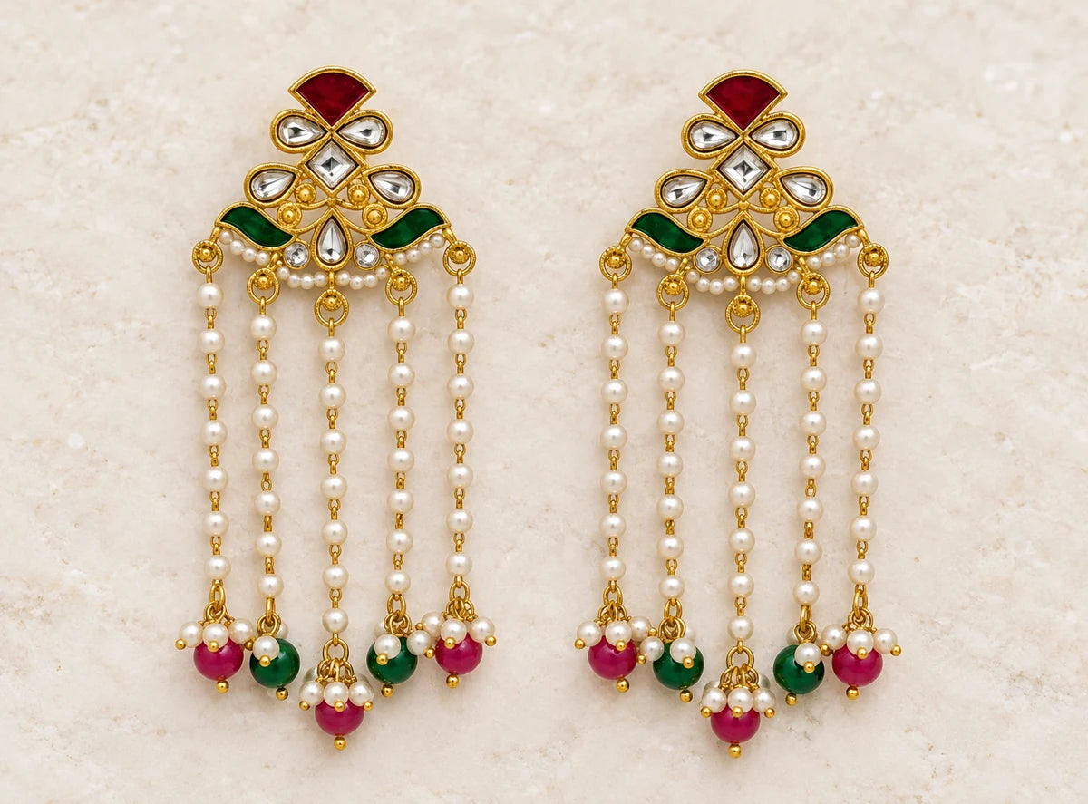 Seevee Fashion Gold Plated Long Tassel Floral Dangler Earrings