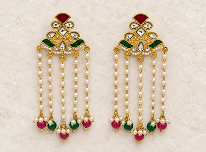 Seevee Fashion Gold Plated Long Tassel Floral Dangler Earrings