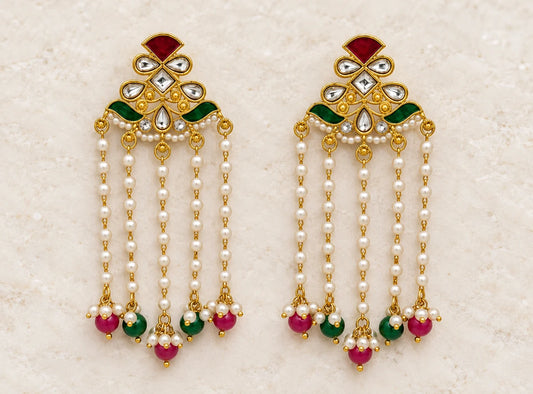 Seevee Fashion Gold Plated Long Tassel Floral Dangler Earrings