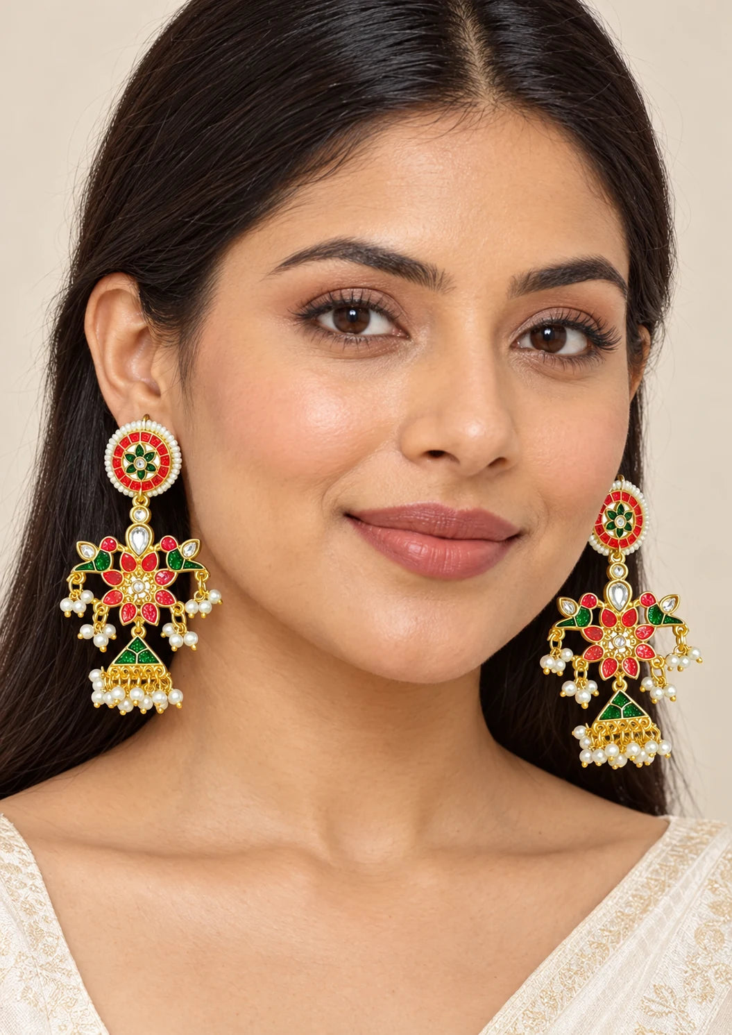 Seevee Fashion Gold Plated Meenakari & Kundan Dangler Earrings