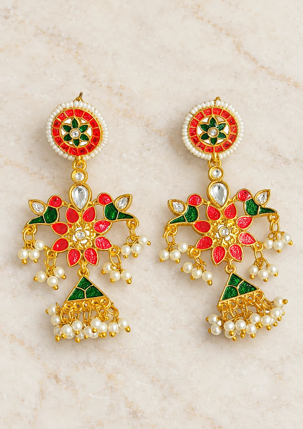 Seevee Fashion Gold Plated Meenakari & Kundan Dangler Earrings