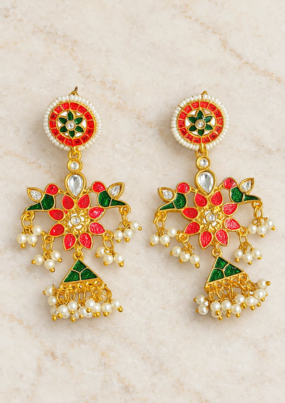 Seevee Fashion Gold Plated Meenakari & Kundan Dangler Earrings