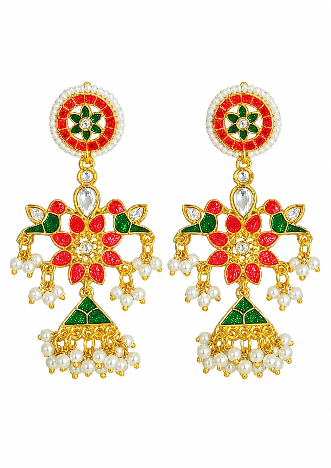 Seevee Fashion Gold Plated Meenakari & Kundan Dangler Earrings